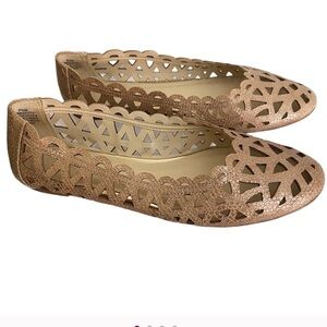 Nine West Mazzota Laser Cut Ballet Flats Nude Metallic Leather 7M